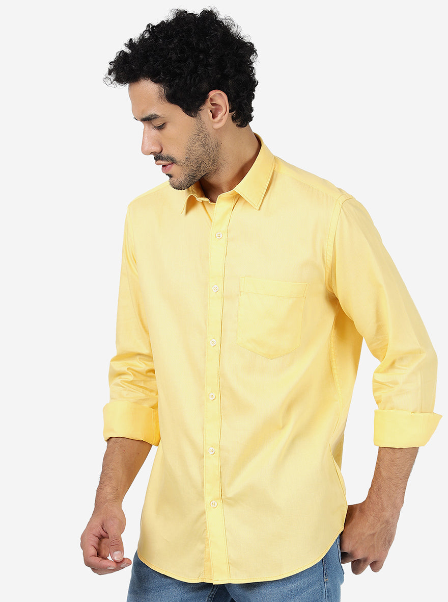Yellow Solid Smart Fit Semi Casual Shirt | Pehervi