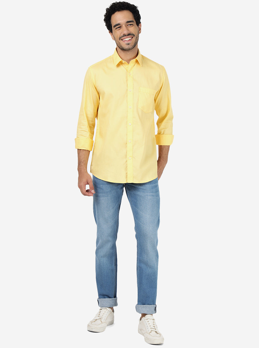 Yellow Solid Smart Fit Semi Casual Shirt | Pehervi