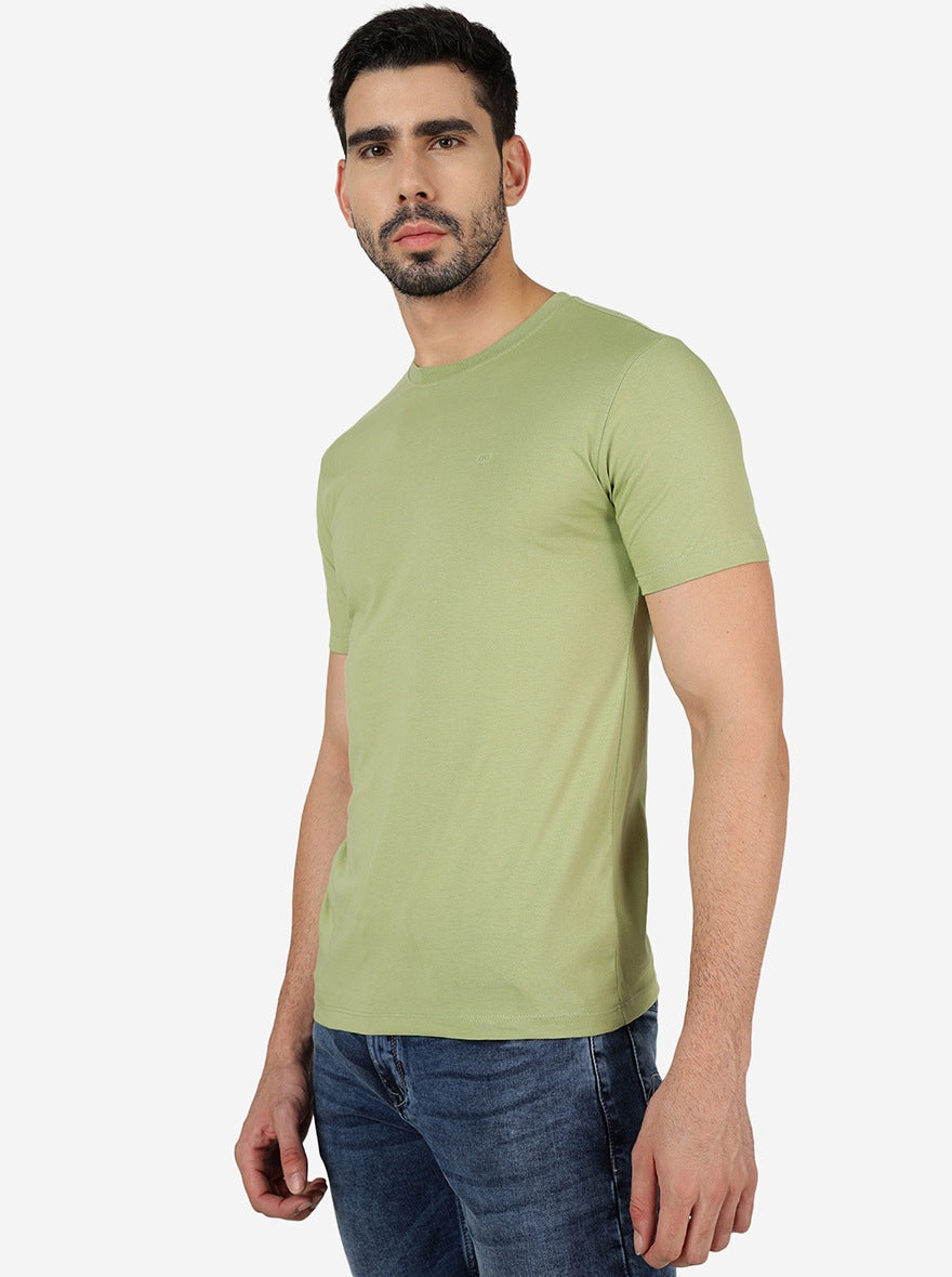 Pista Green Solid Slim Fit T-Shirt | pehervi