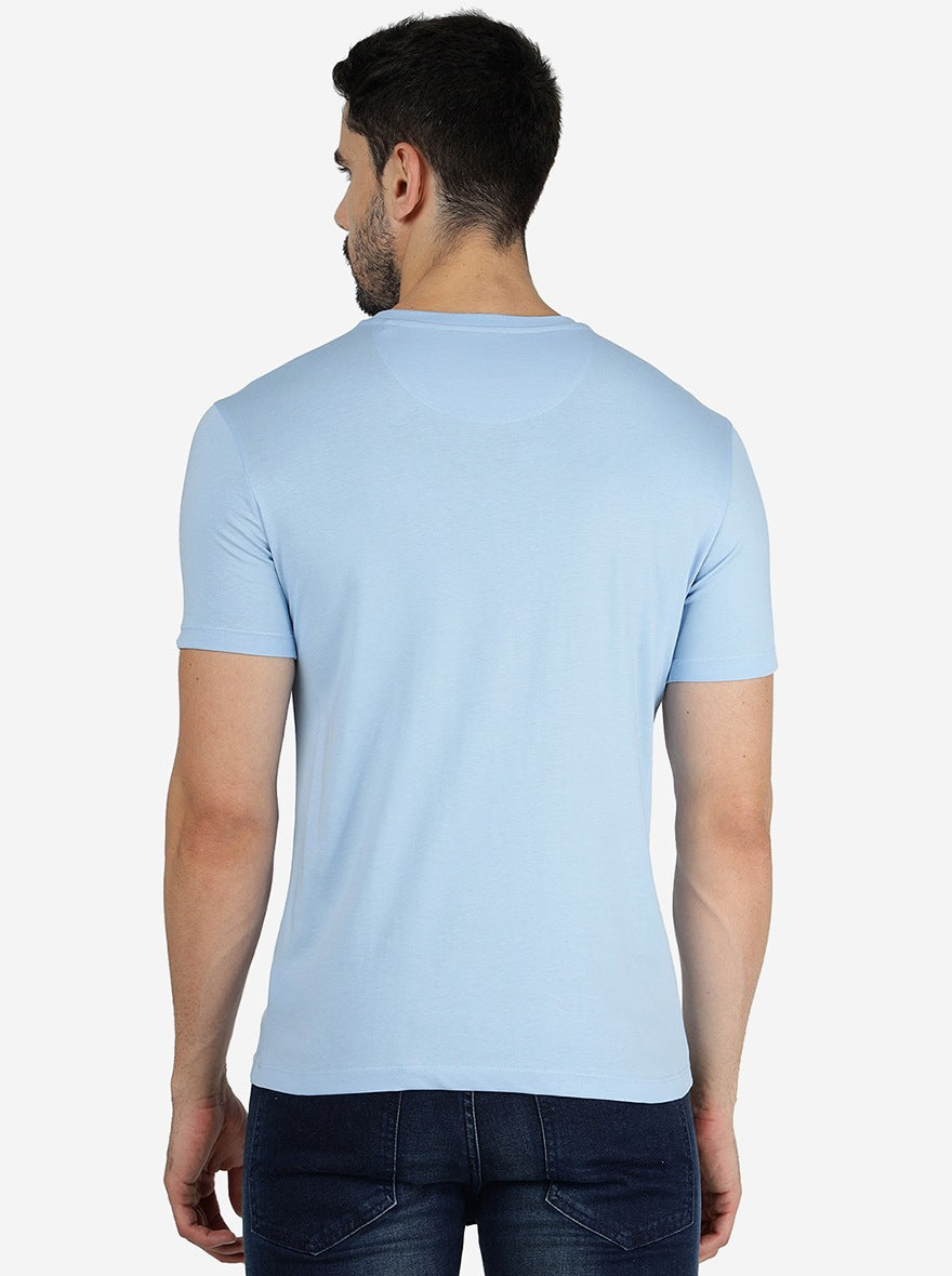 Sky Blue Solid Slim Fit T-Shirt | pehervi