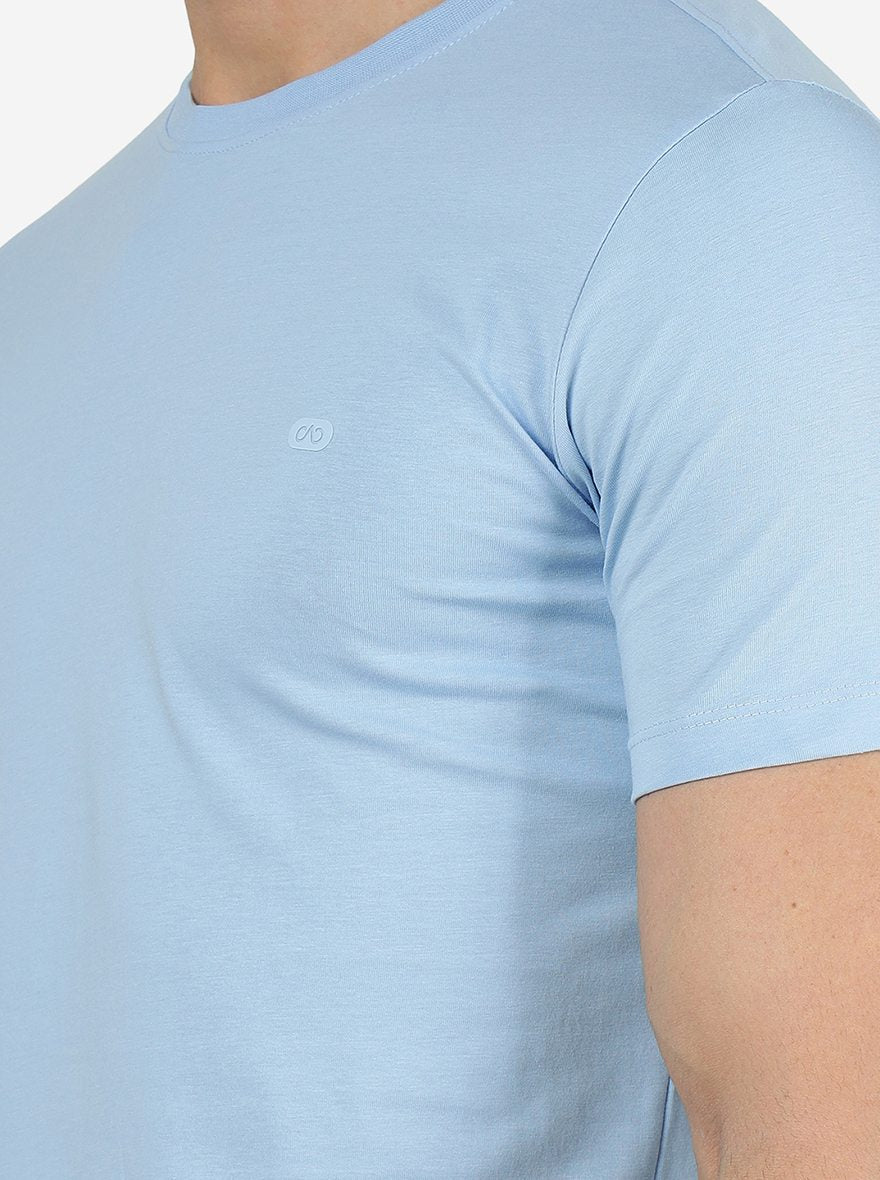 Sky Blue Solid Slim Fit T-Shirt | pehervi