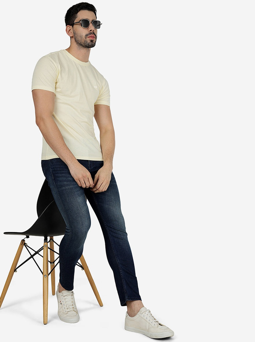 Light Yellow Solid Slim Fit T-Shirt | pehervi