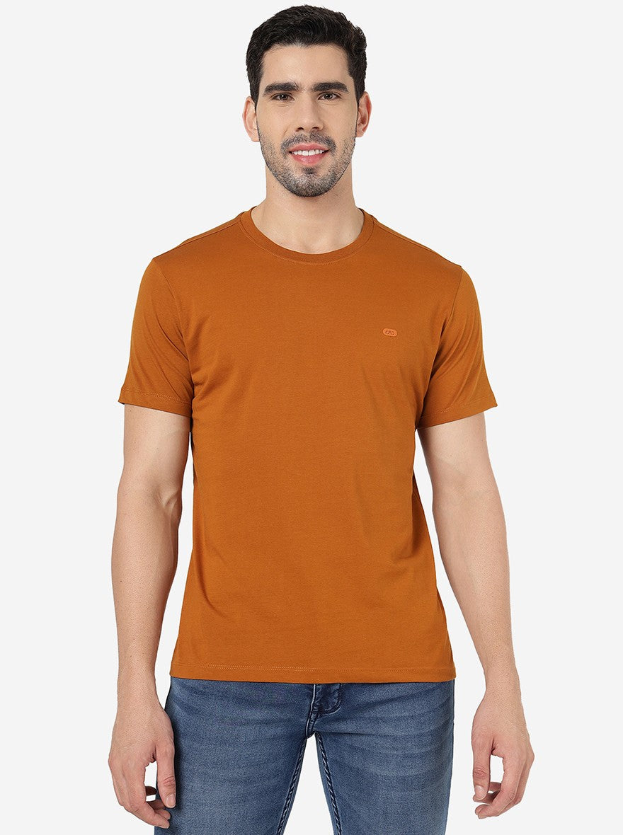 Orange Solid Slim Fit T-Shirt | pehervi