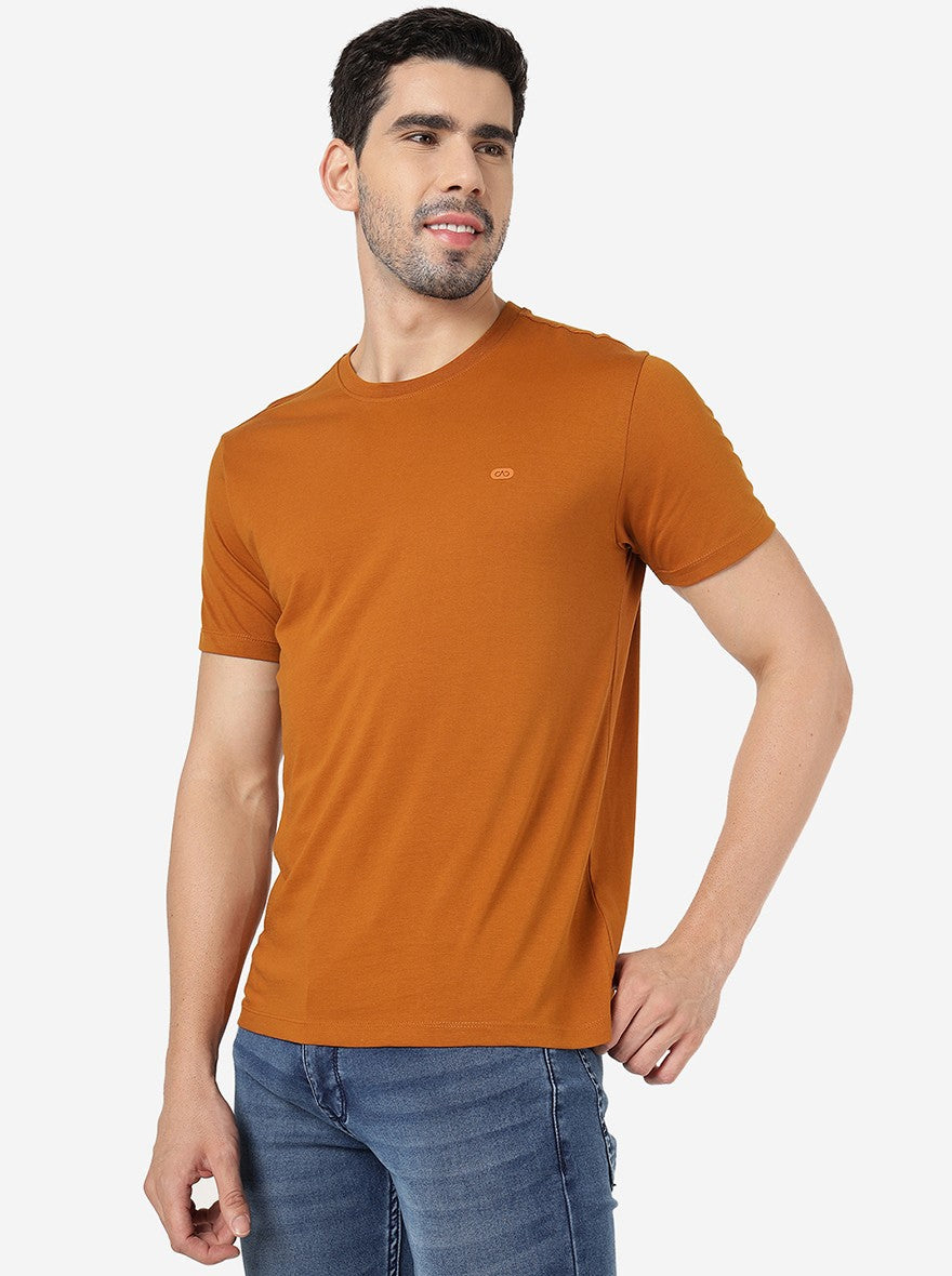 Orange Solid Slim Fit T-Shirt | pehervi