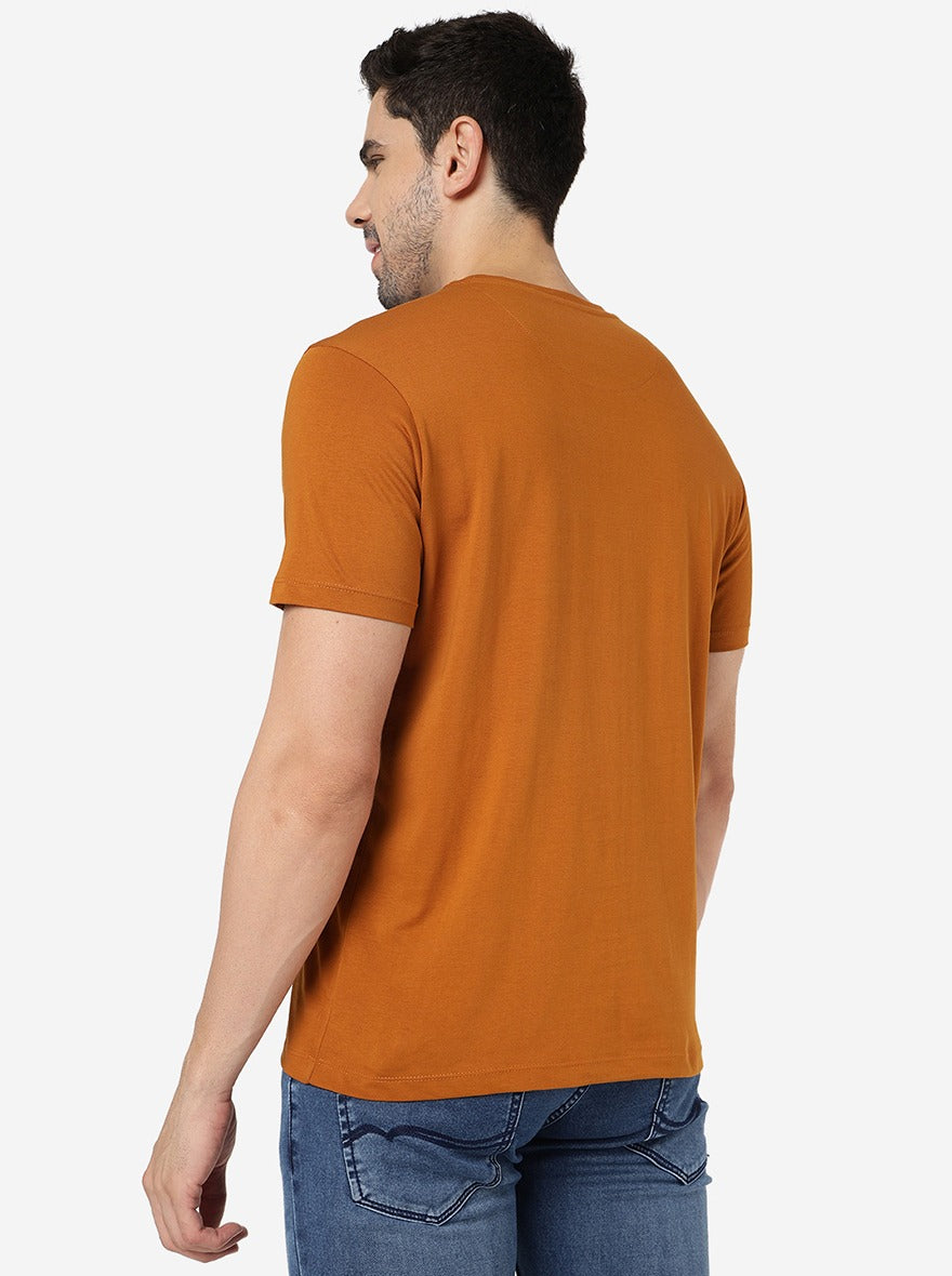 Orange Solid Slim Fit T-Shirt | pehervi