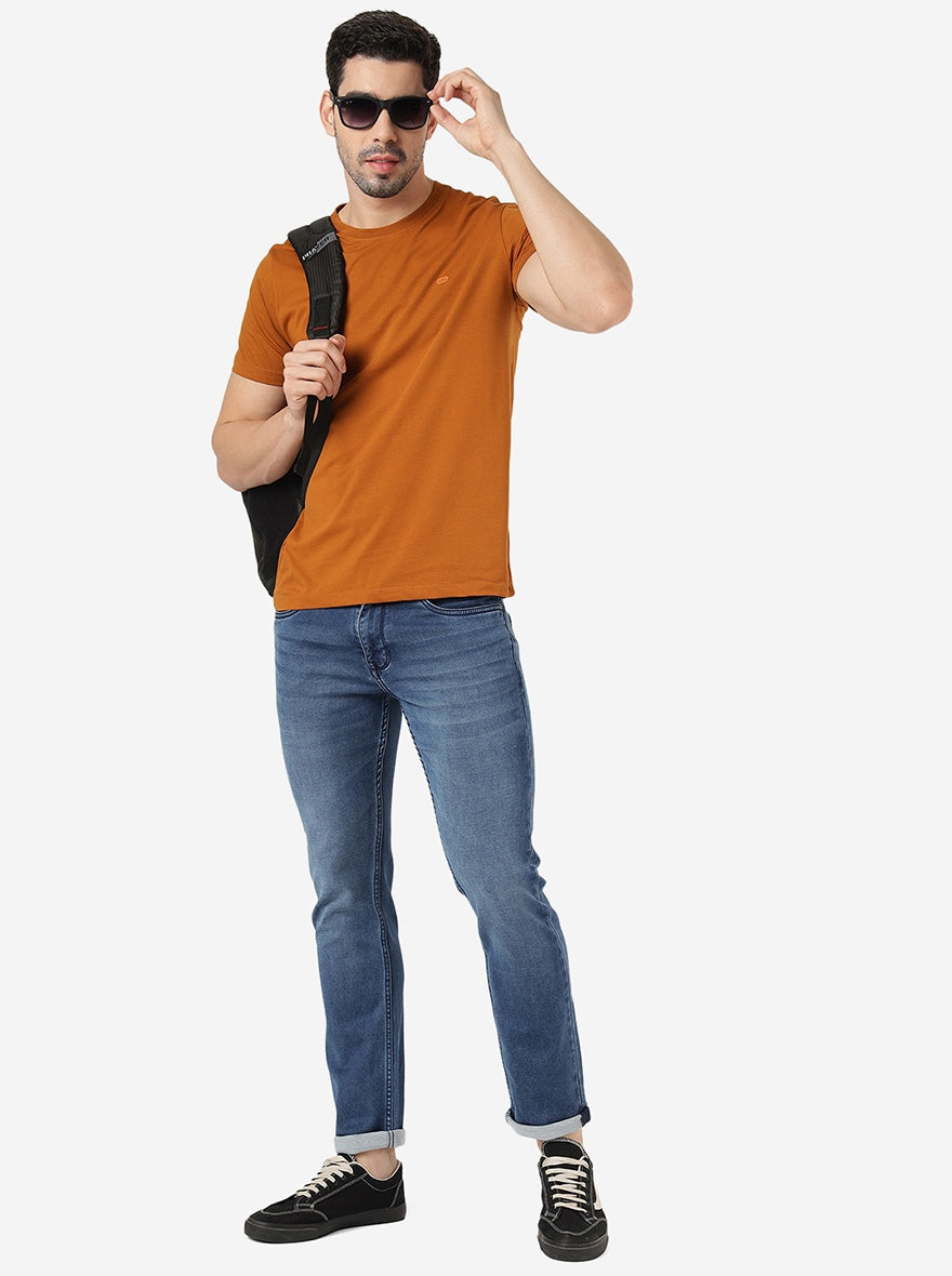 Orange Solid Slim Fit T-Shirt | pehervi