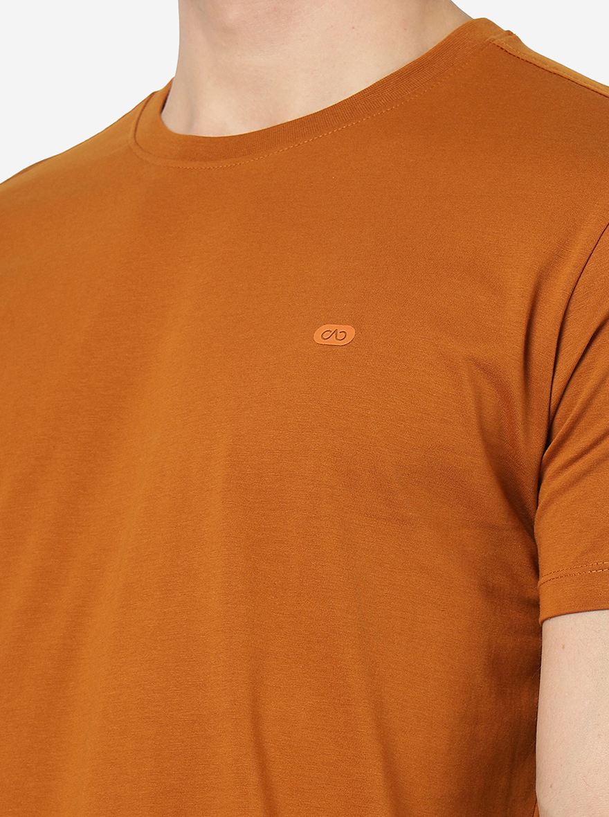 Orange Solid Slim Fit T-Shirt | pehervi