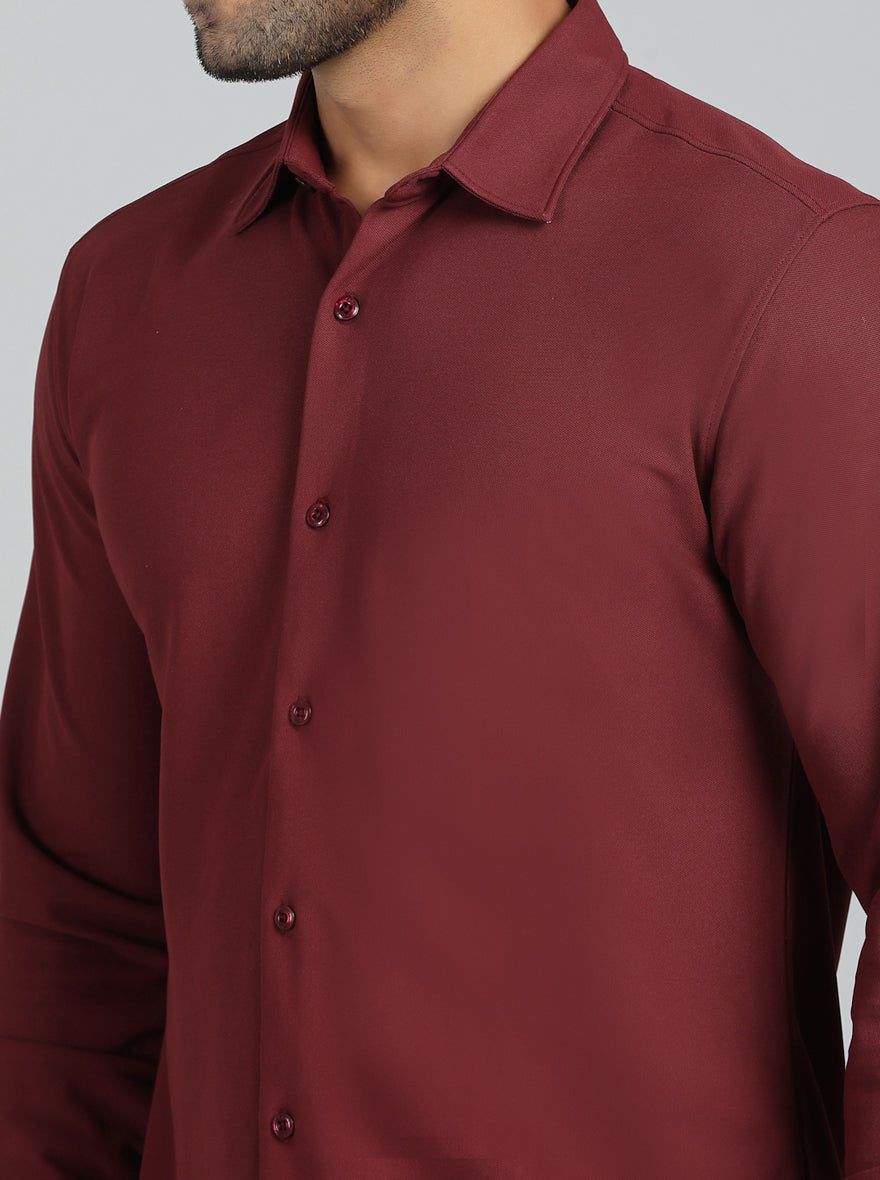 Maroon Solid Slim Fit Casual Shirt | pehervi