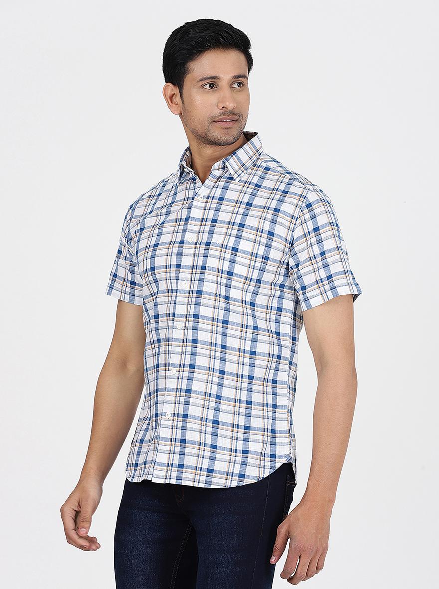 Blue Checked Slim Fit Casual Shirt | pehervi