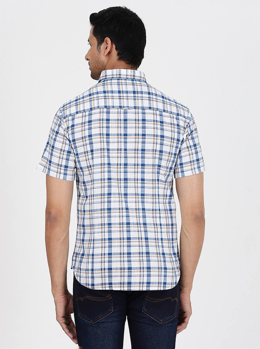 Blue Checked Slim Fit Casual Shirt | pehervi