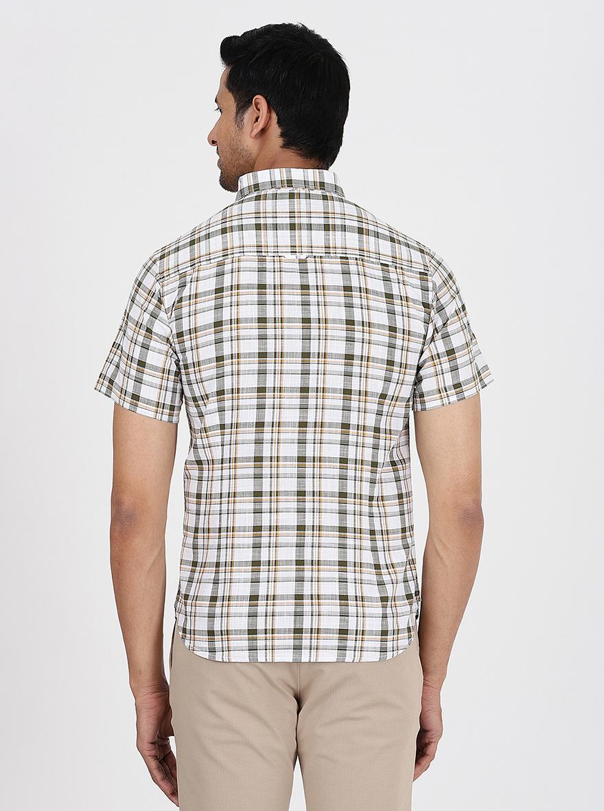 Green Checked Slim Fit Casual Shirt | pehervi