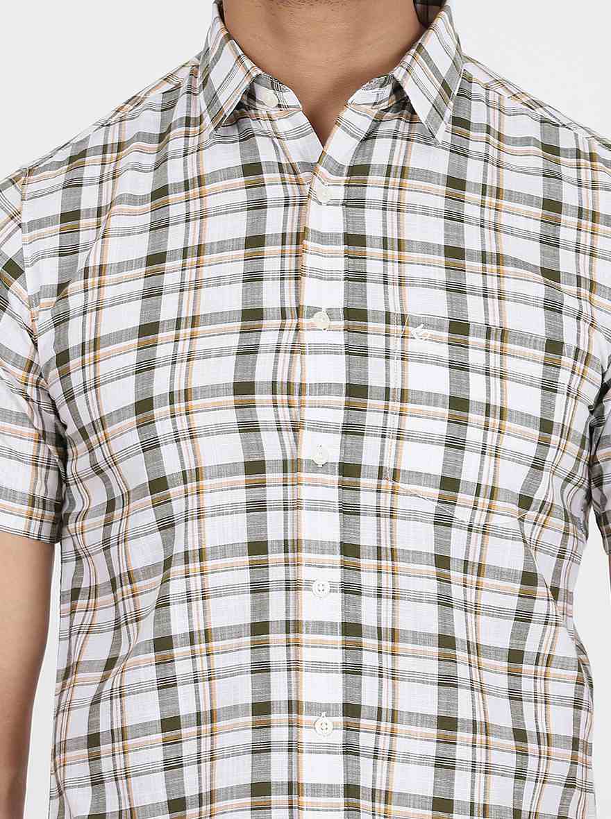 Green Checked Slim Fit Casual Shirt | pehervi
