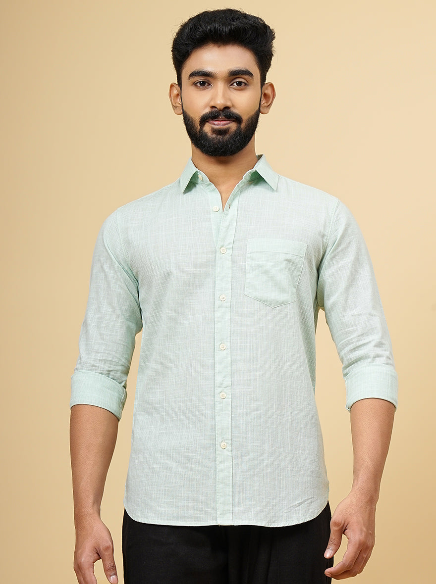 Green Checked Slim Fit Casual Shirt | pehervi
