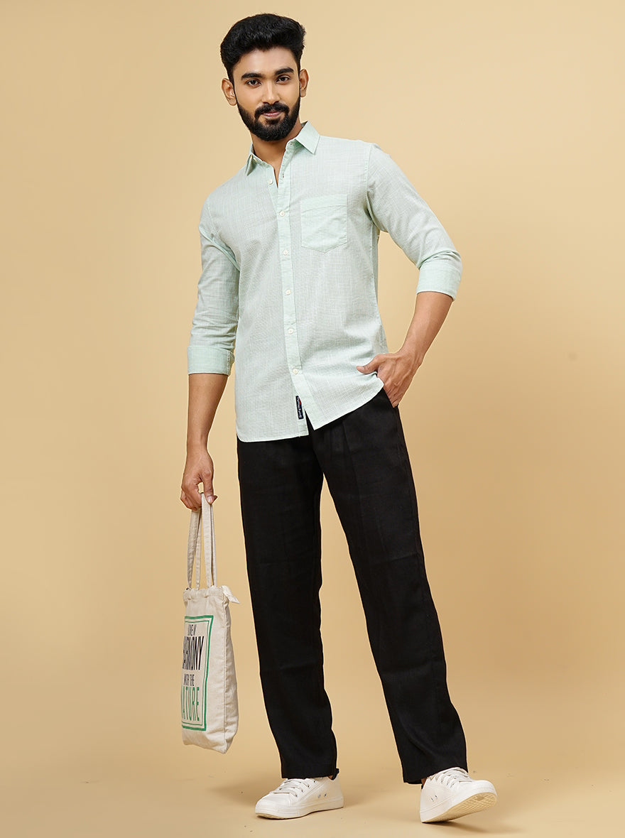 Green Checked Slim Fit Casual Shirt | pehervi