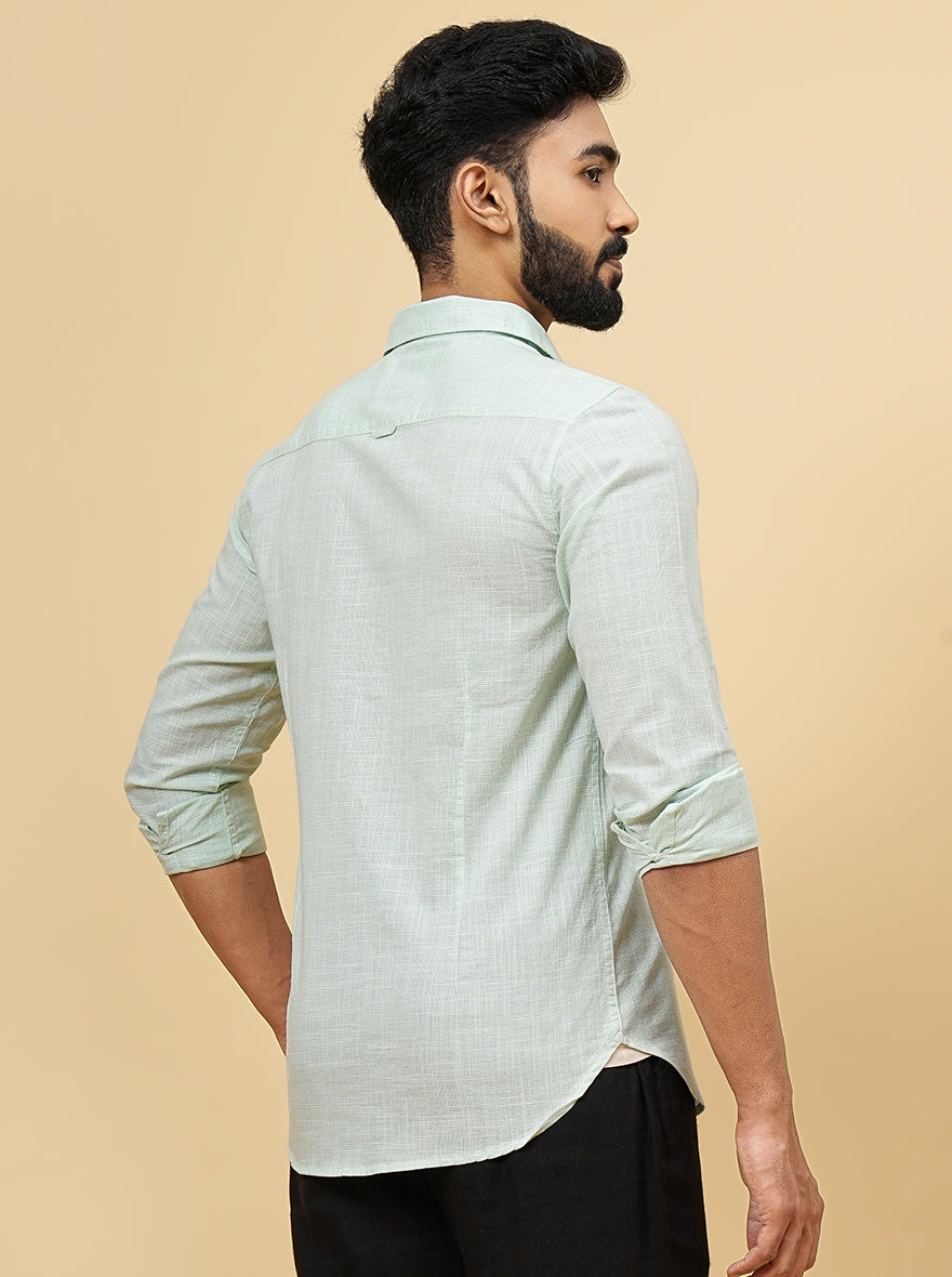 Green Checked Slim Fit Casual Shirt | pehervi