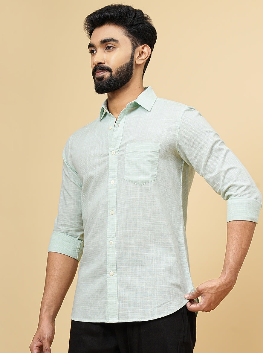 Green Checked Slim Fit Casual Shirt | pehervi