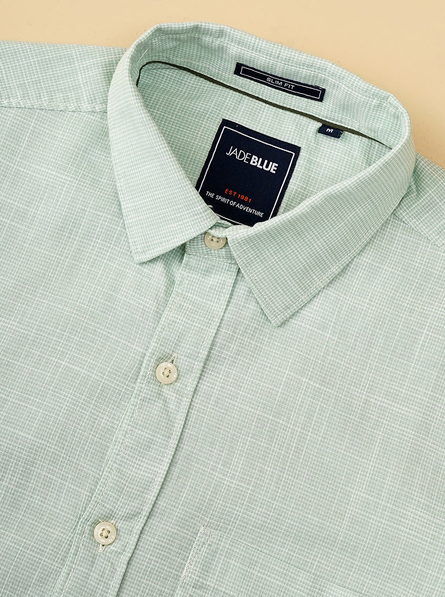Green Checked Slim Fit Casual Shirt | pehervi