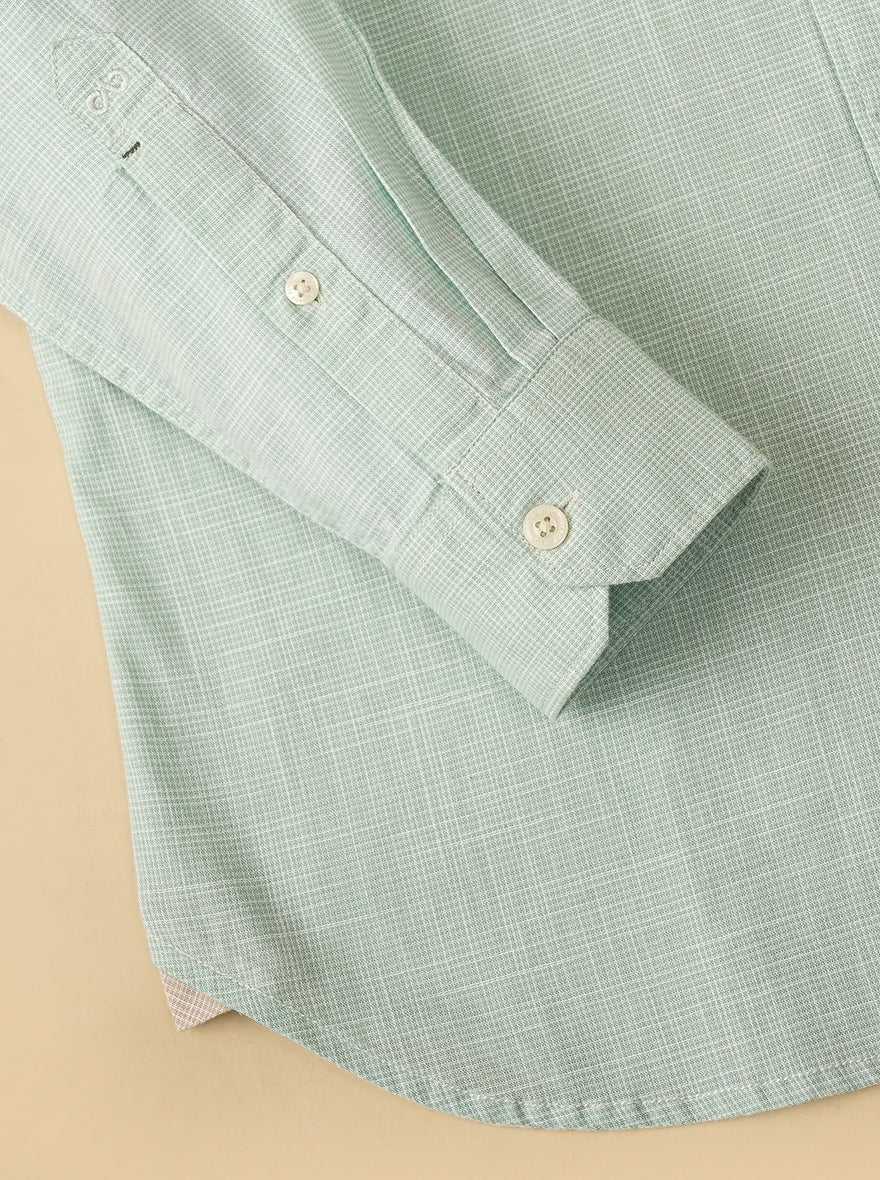 Green Checked Slim Fit Casual Shirt | pehervi
