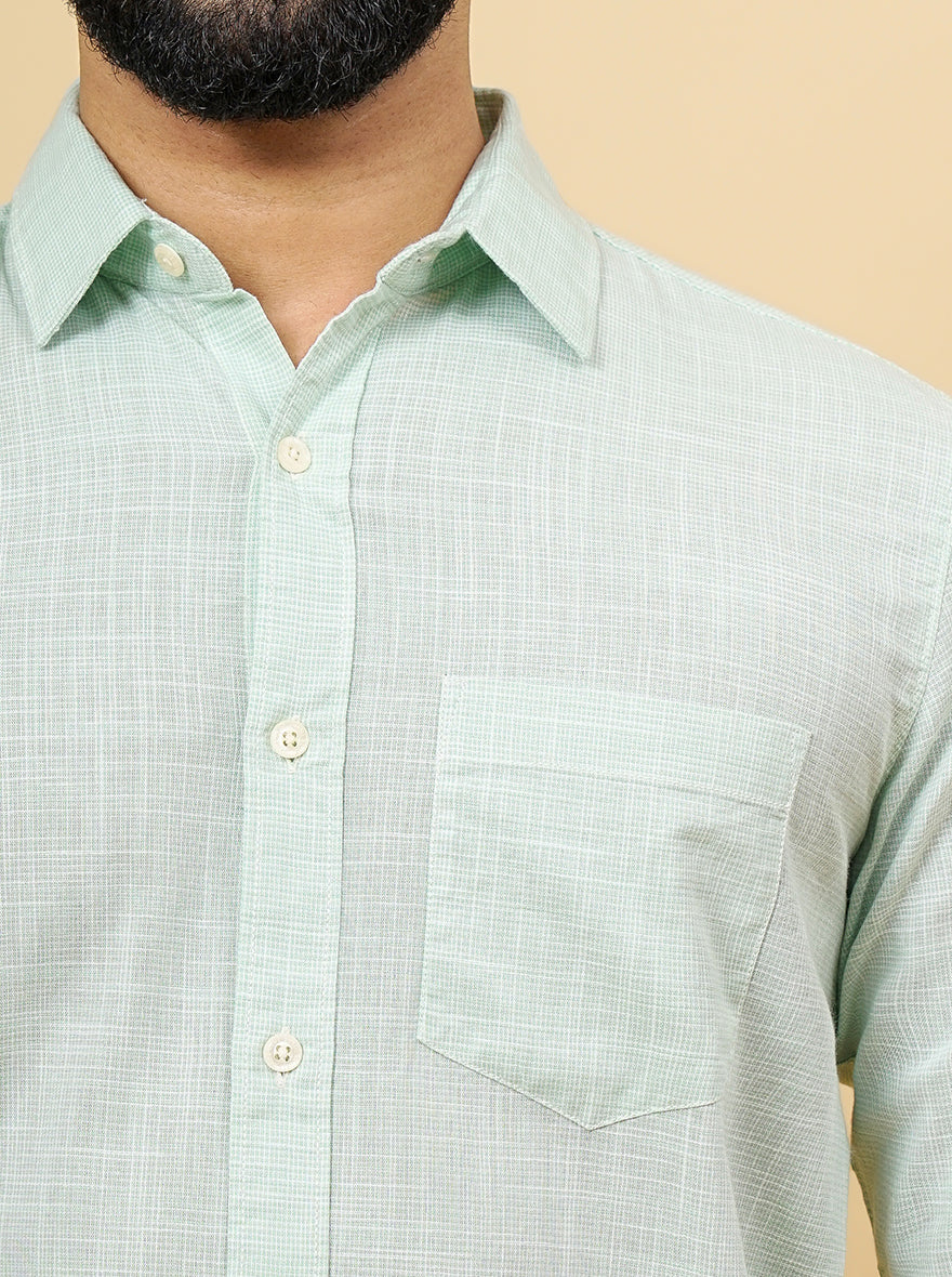Green Checked Slim Fit Casual Shirt | pehervi