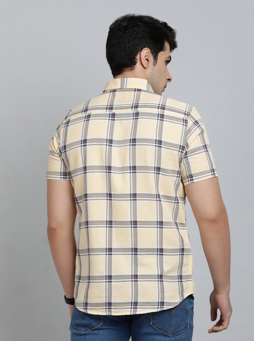 Yellow Checked Slim Fit Casual Shirt | pehervi