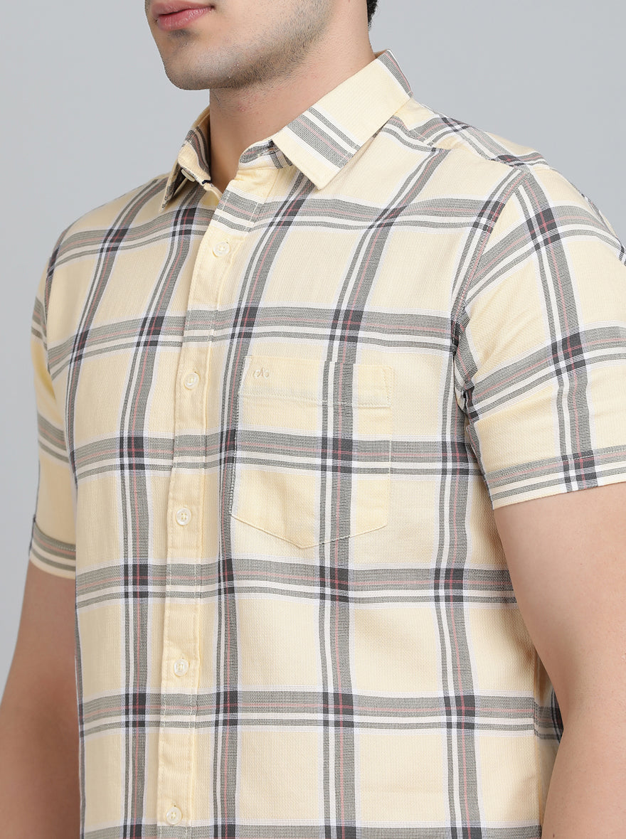 Yellow Checked Slim Fit Casual Shirt | pehervi