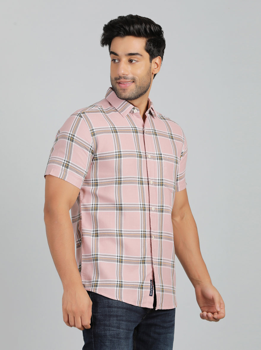 Dusky Pink Checked Slim Fit Casual Shirt | pehervi