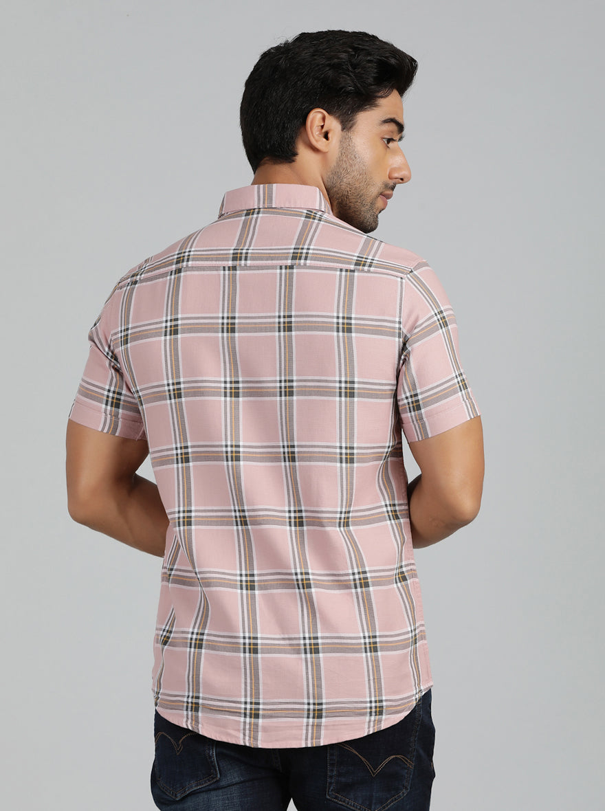 Dusky Pink Checked Slim Fit Casual Shirt | pehervi