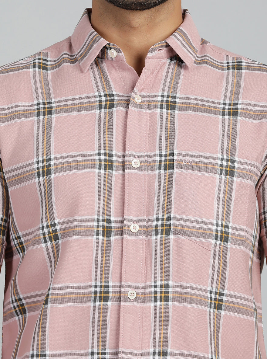 Dusky Pink Checked Slim Fit Casual Shirt | pehervi
