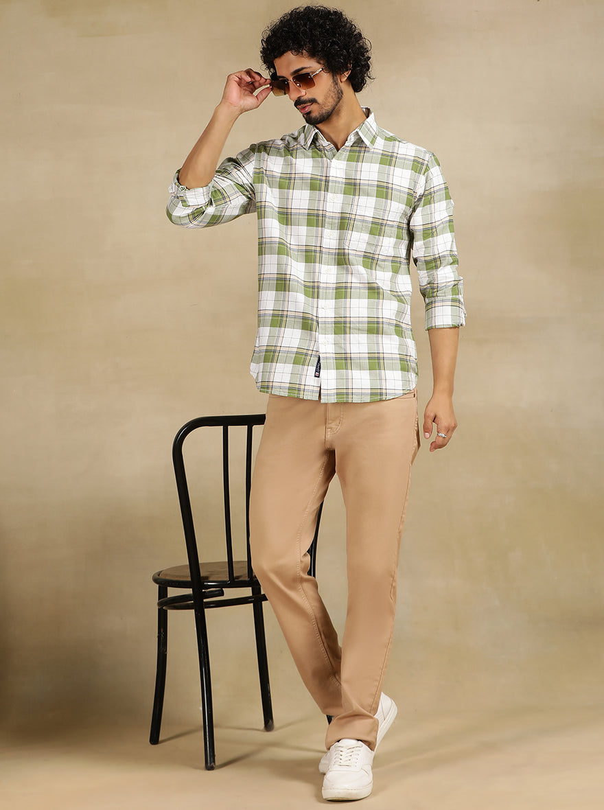 Green Checked Slim Fit Casual Shirt | pehervi