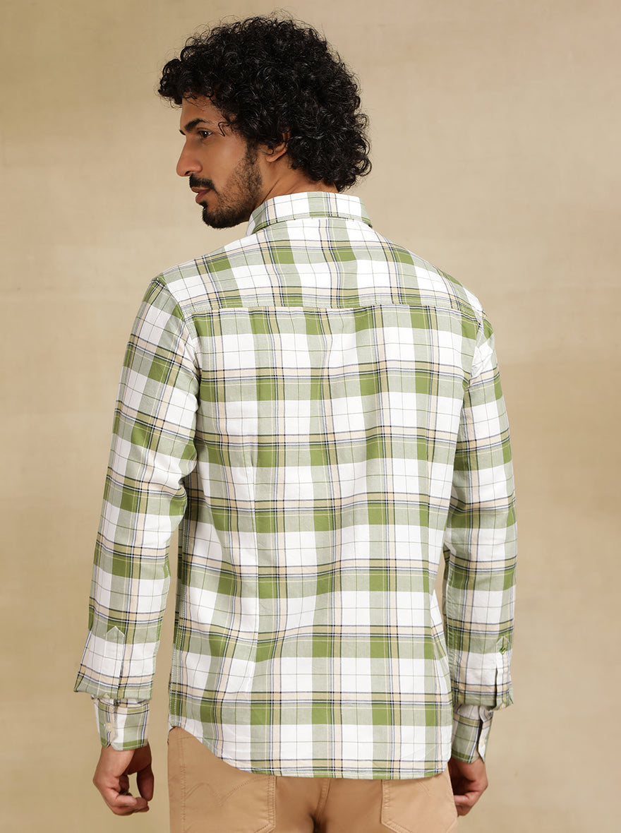Green Checked Slim Fit Casual Shirt | pehervi