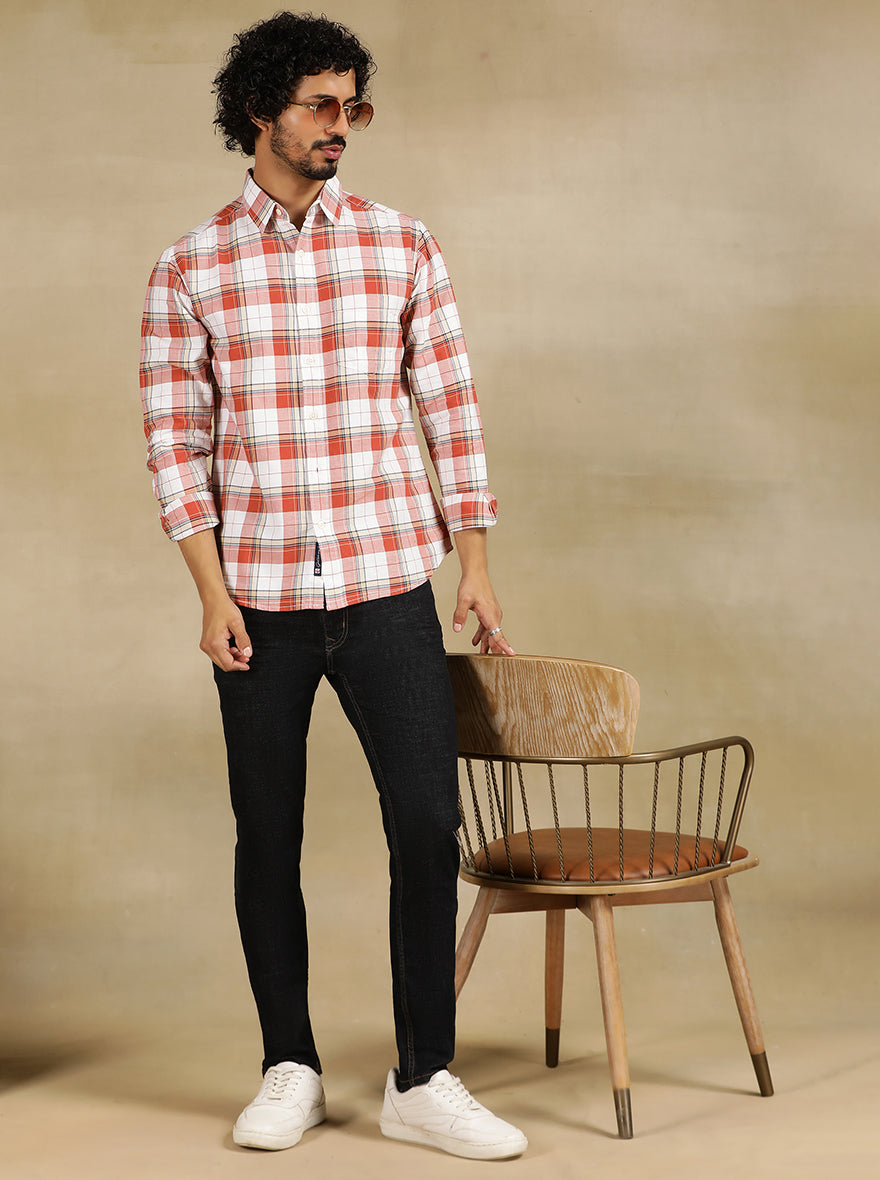 Red Checked Slim Fit Casual Shirt | pehervi