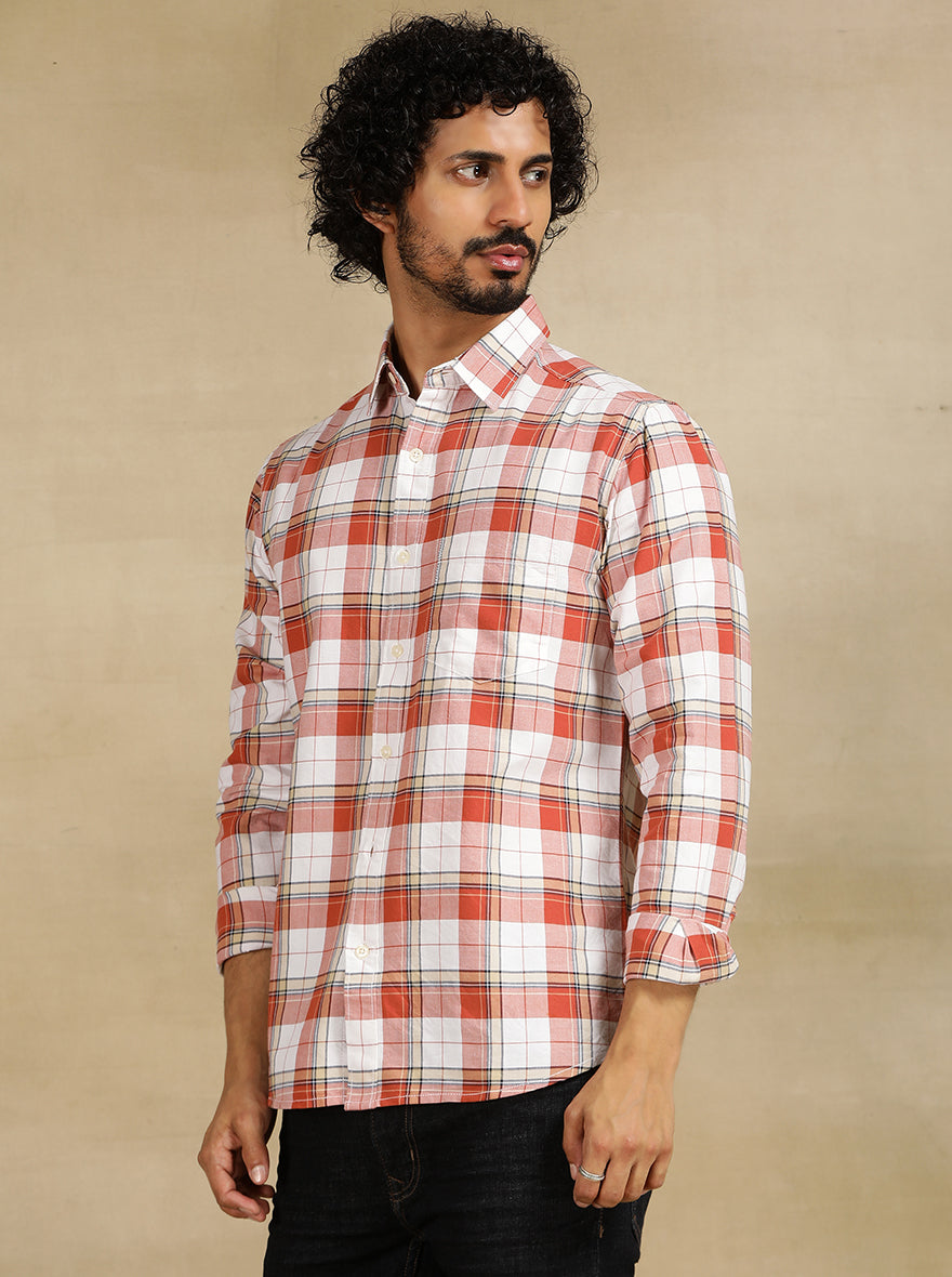 Red Checked Slim Fit Casual Shirt | pehervi