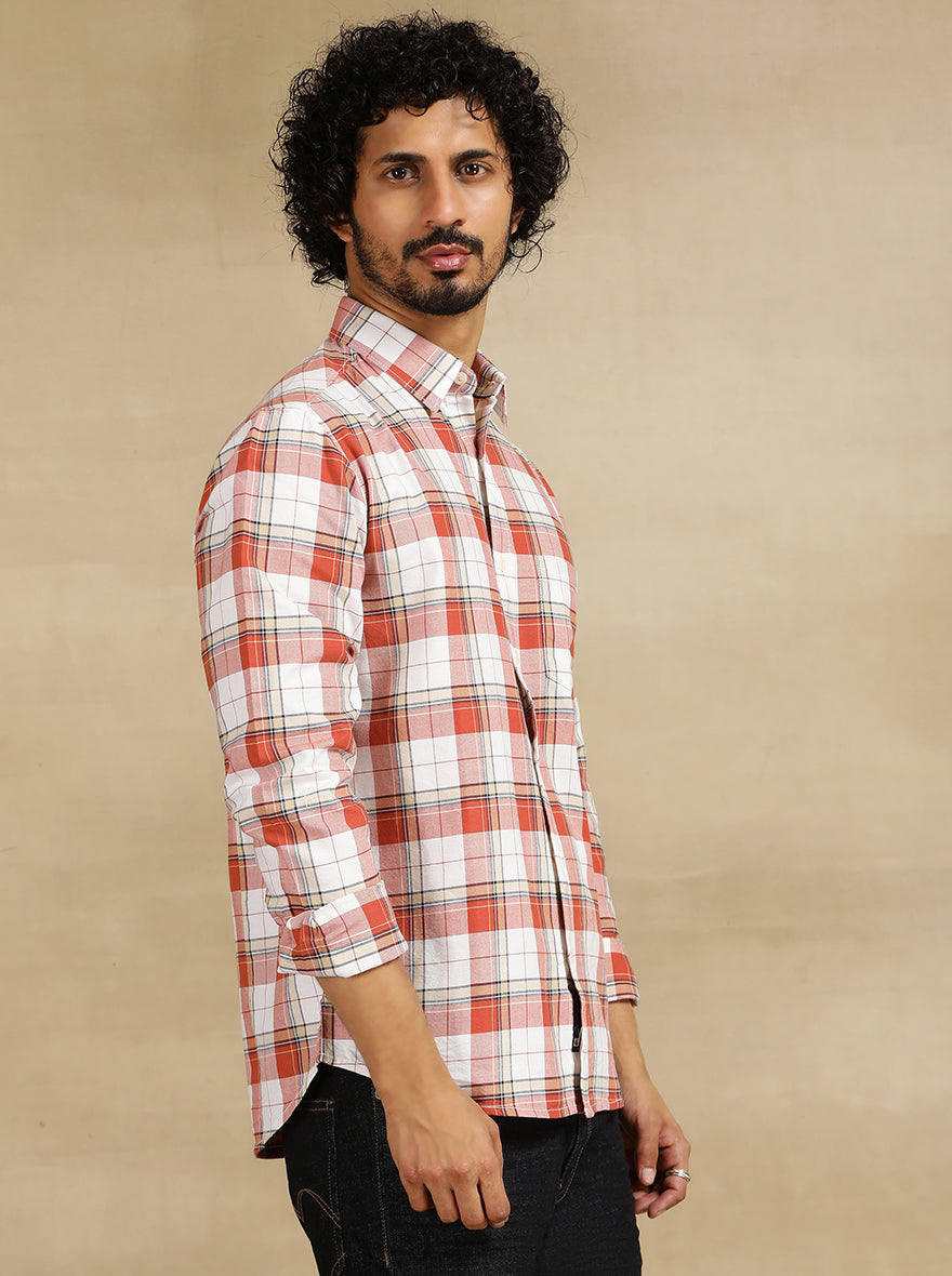 Red Checked Slim Fit Casual Shirt | pehervi