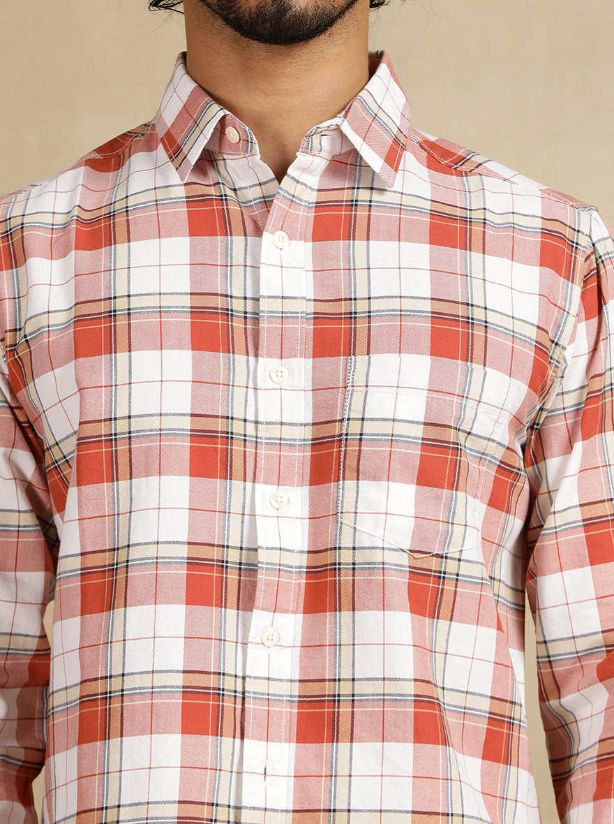 Red Checked Slim Fit Casual Shirt | pehervi