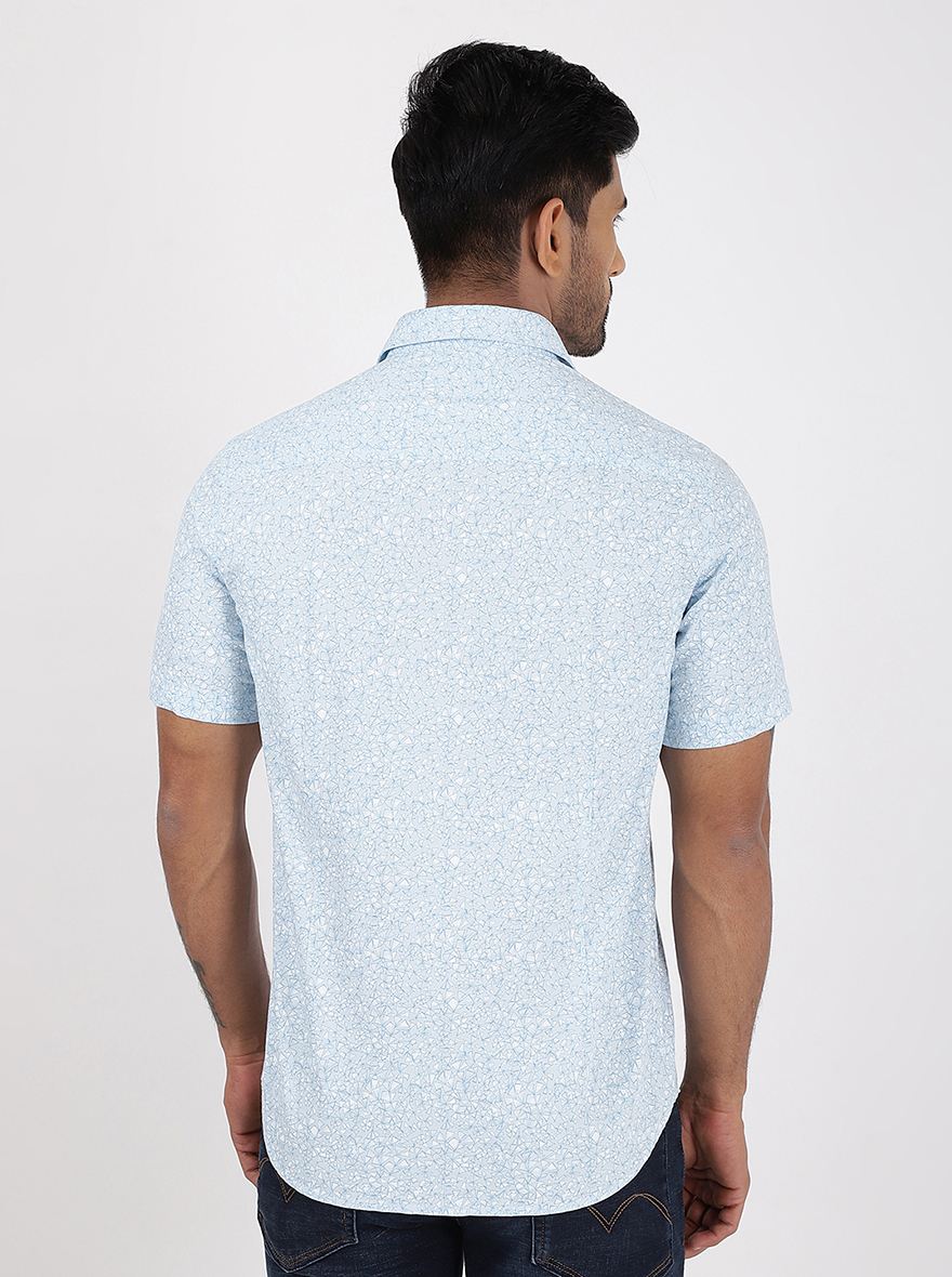 Light Blue Printed Smart Fit Semi Casual Shirt | Pehervi
