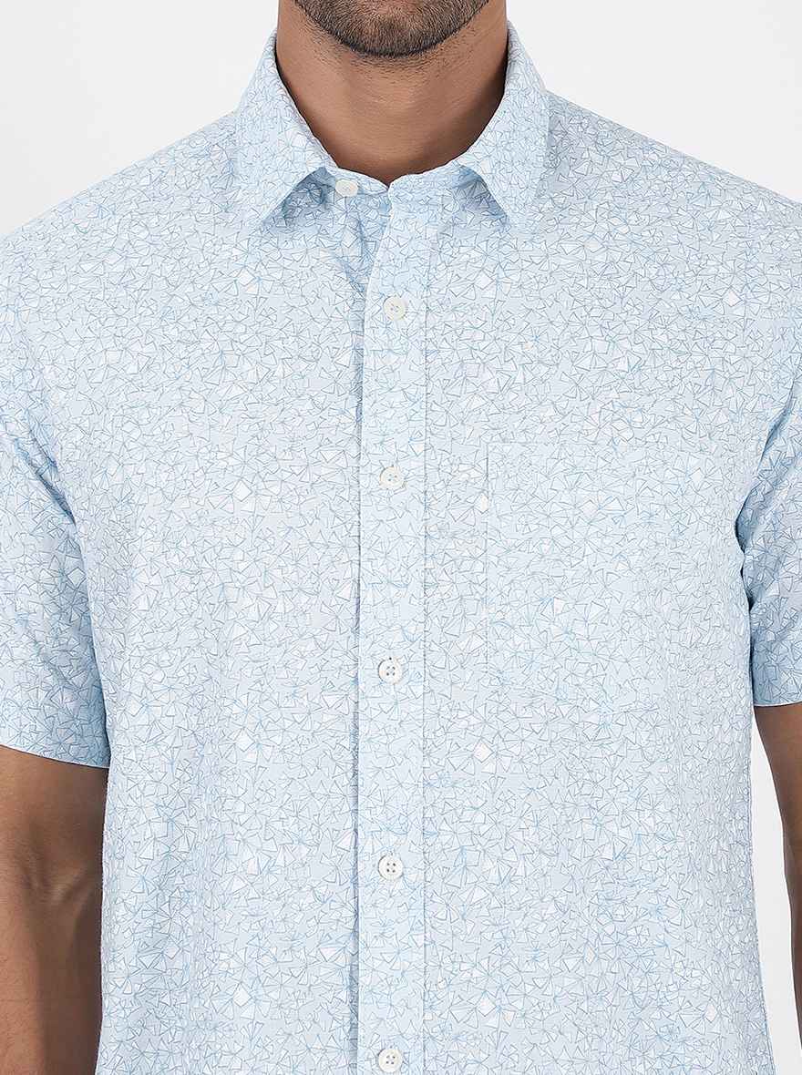 Light Blue Printed Smart Fit Semi Casual Shirt | Pehervi