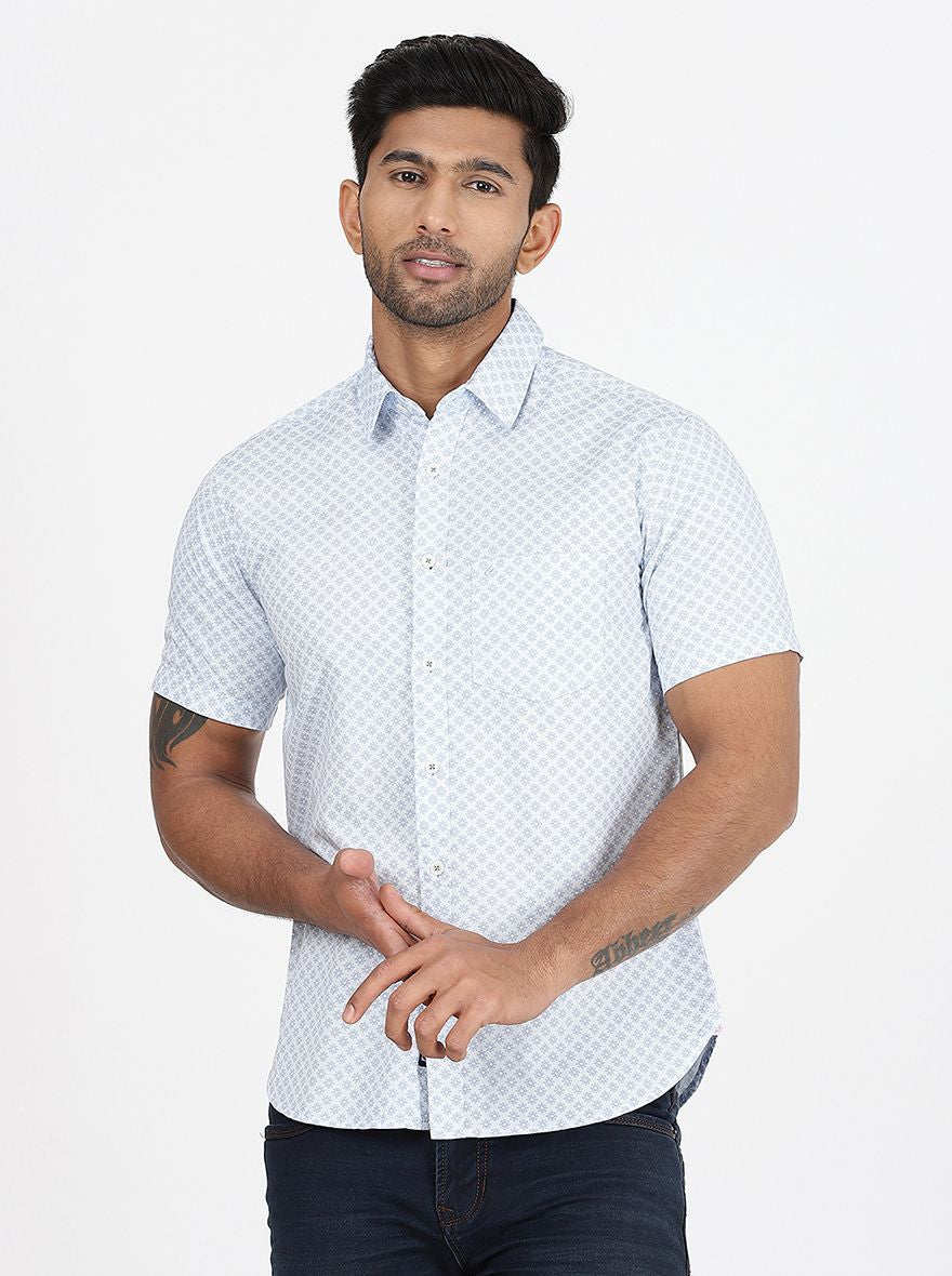 Light Blue Printed Slim Fit Casual Shirt | pehervi