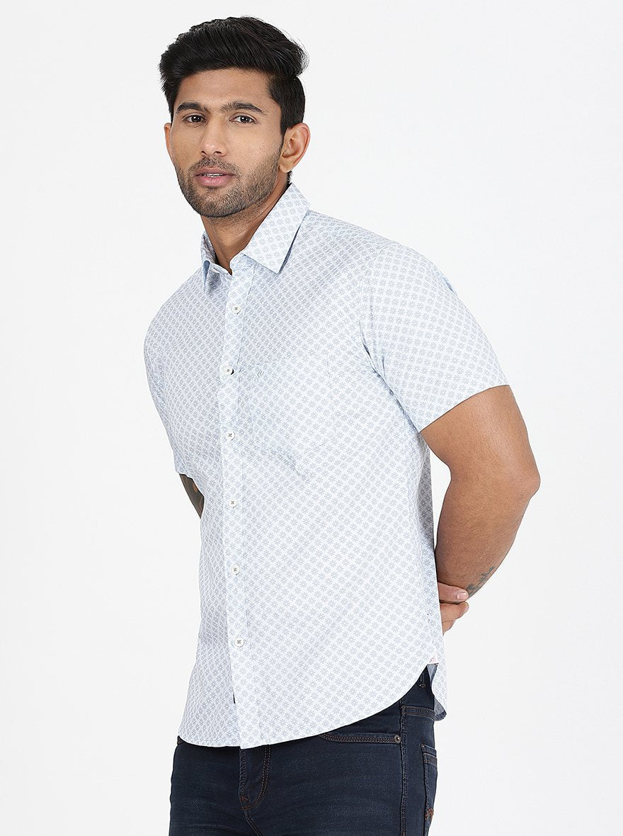 Light Blue Printed Slim Fit Casual Shirt | pehervi