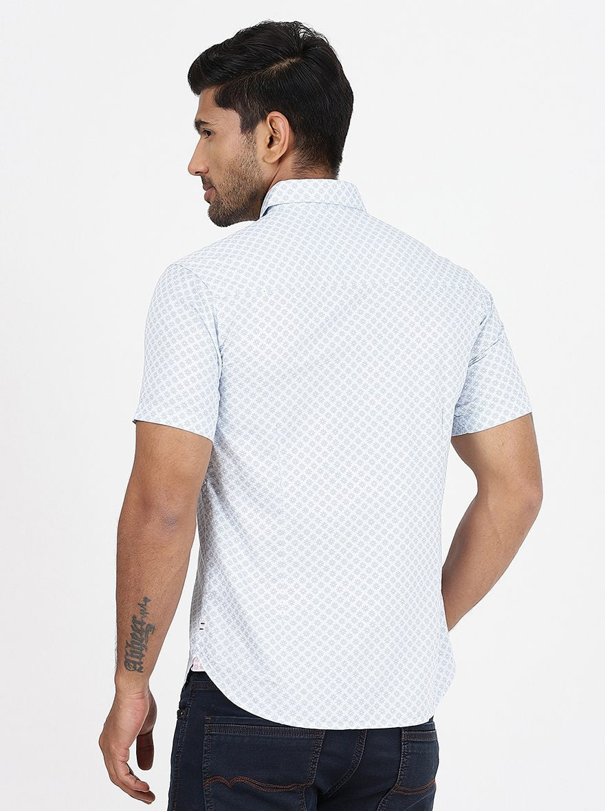 Light Blue Printed Slim Fit Casual Shirt | pehervi
