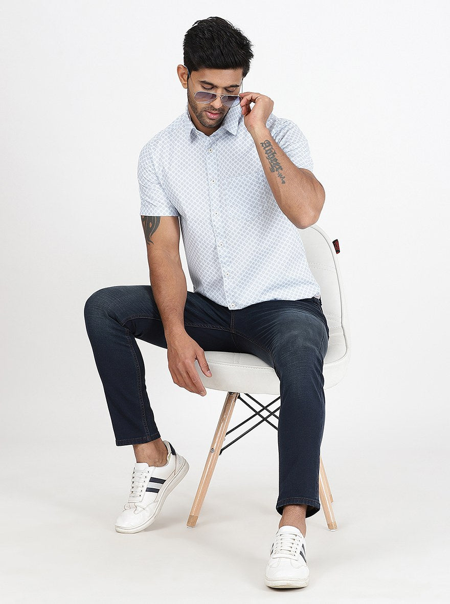 Light Blue Printed Slim Fit Casual Shirt | pehervi