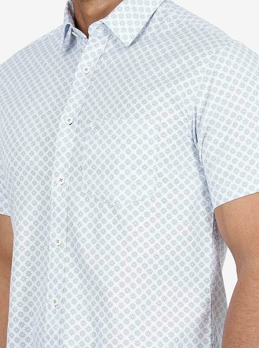 Light Blue Printed Slim Fit Casual Shirt | pehervi