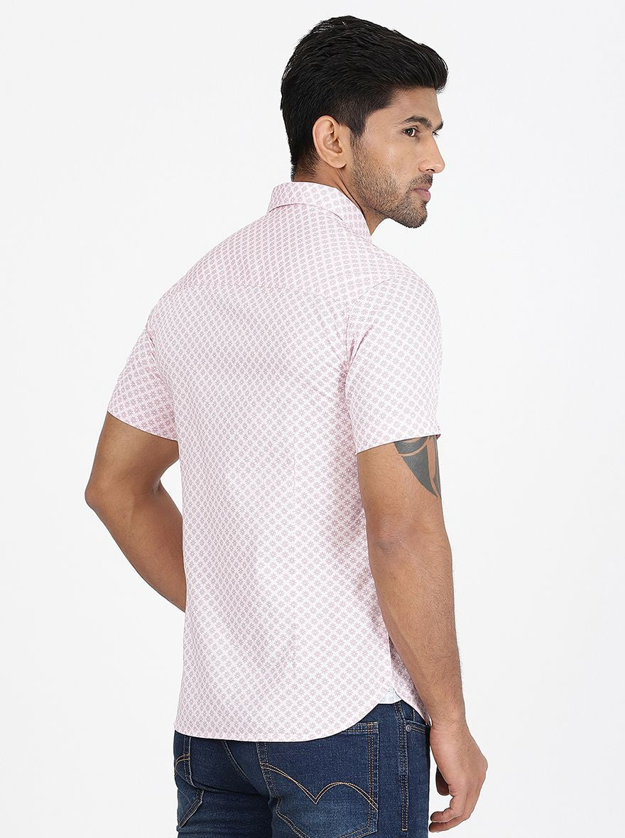 Pink Printed Slim Fit Casual Shirt | pehervi