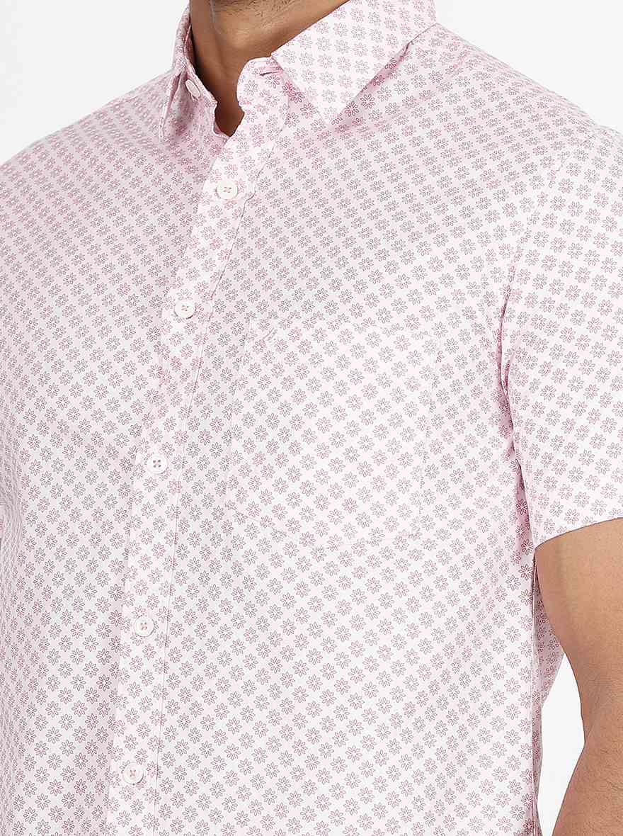 Pink Printed Slim Fit Casual Shirt | pehervi