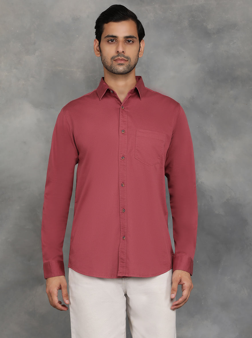 Maroon Solid Slim Fit Casual Shirt | pehervi
