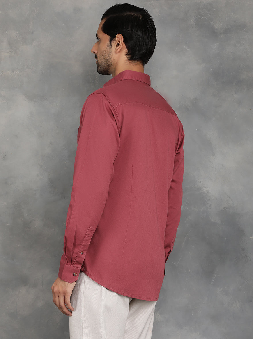 Maroon Solid Slim Fit Casual Shirt | pehervi