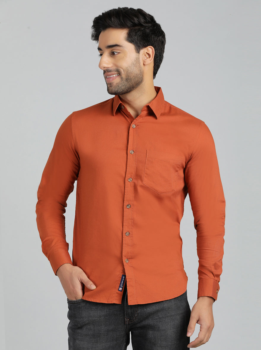 Rust Solid Slim Fit Casual Shirt | pehervi