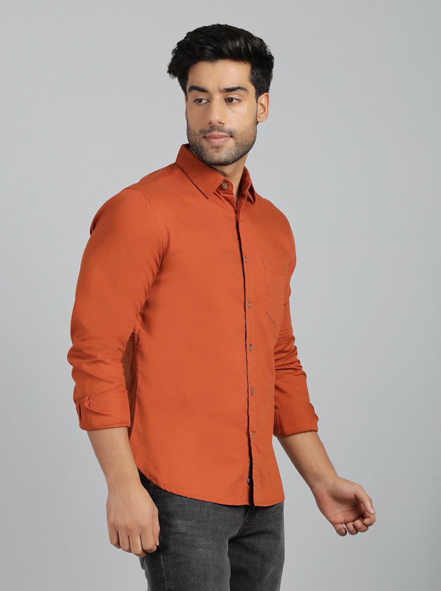 Rust Solid Slim Fit Casual Shirt | pehervi