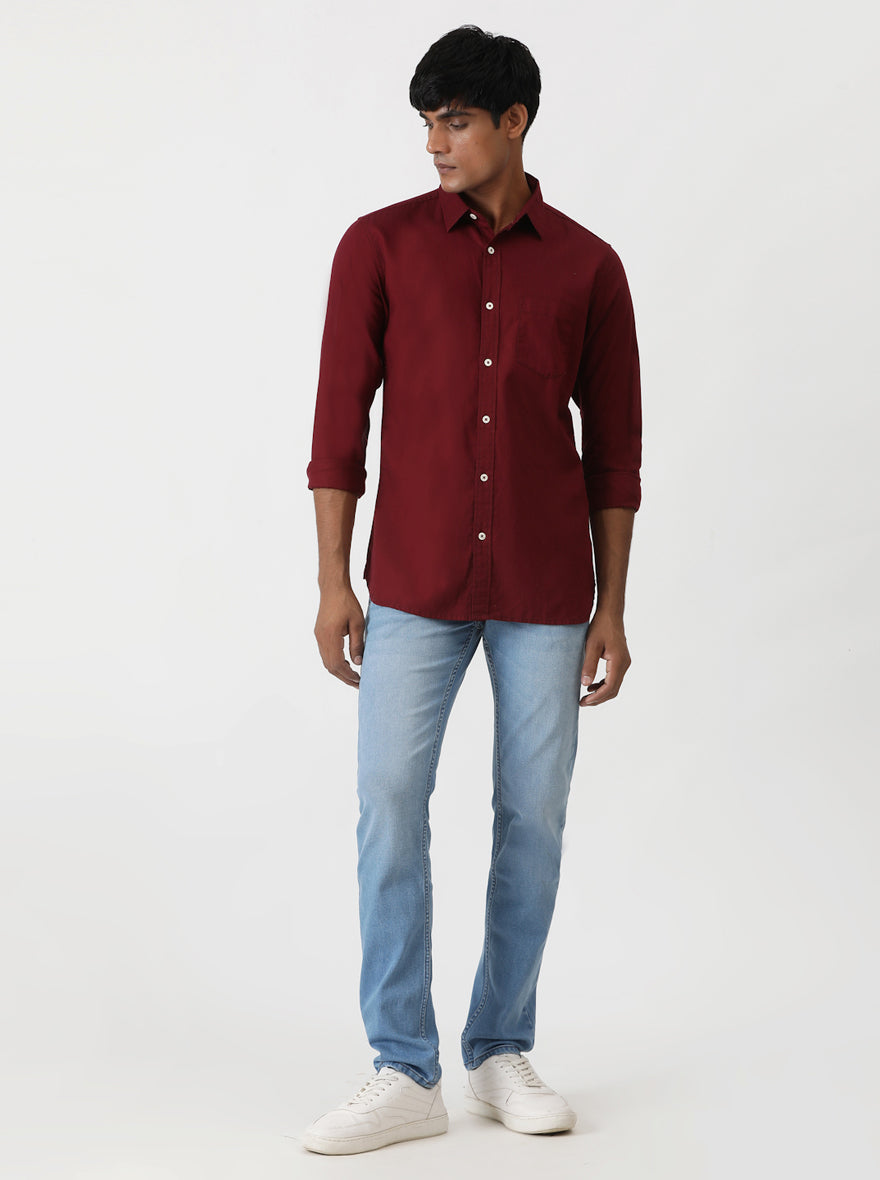 Maroon Solid Slim Fit Casual Shirt | pehervi