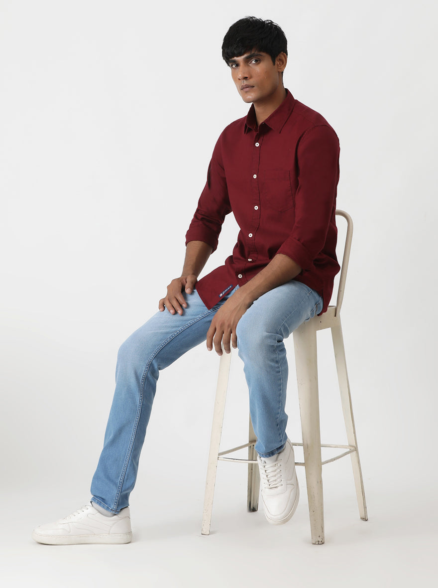 Maroon Solid Slim Fit Casual Shirt | pehervi