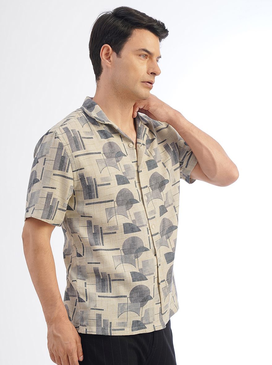 Light Grey Printed Slim Fit Casual Shirt | pehervi